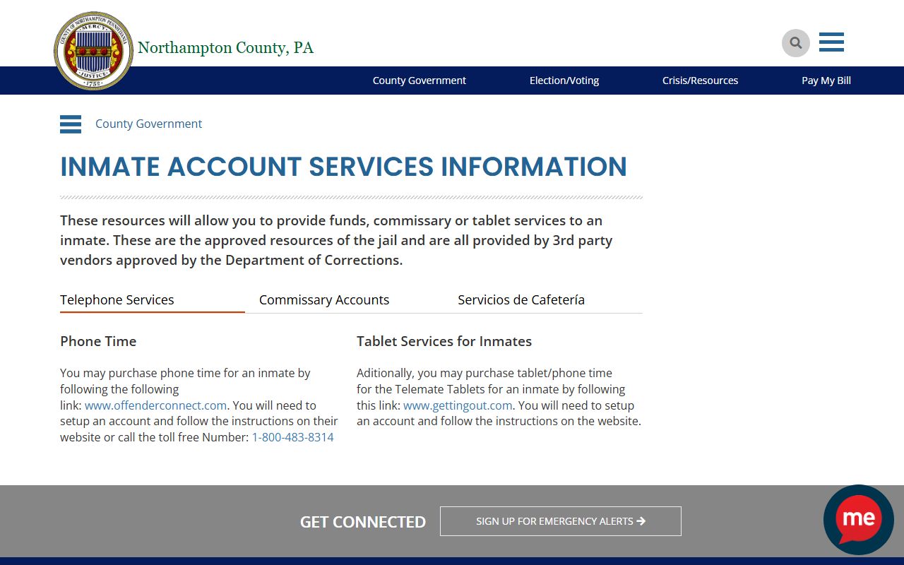 Northampton County Jail inmate account deposit and commissary information