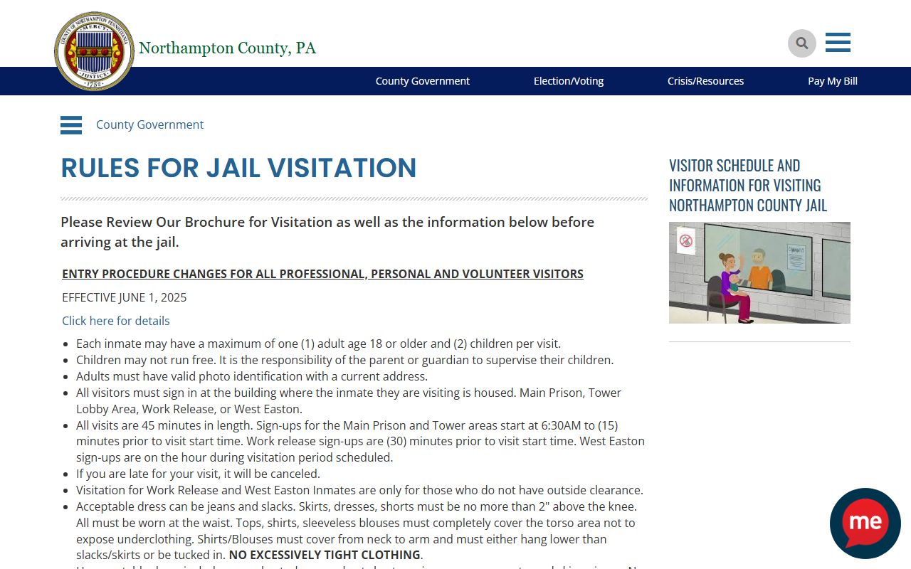 Northampton County inmate population jail visitation rules